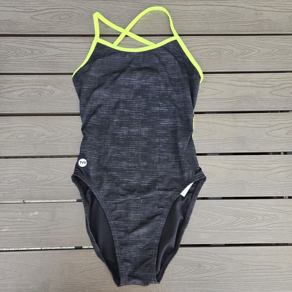 TYR Durafast Women Sandblasted Trinityfit Black/neon Swim SZ 30 New